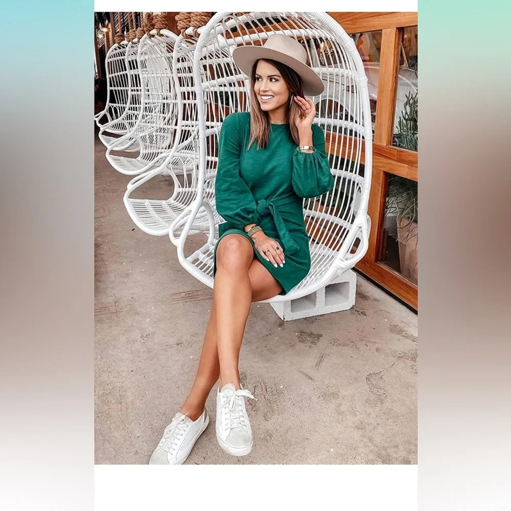 Green Long sleeve tie waist dress - Picture 2 of 7